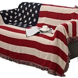 New Cotton Woven Double Sided American Flag Throw Blankets Tapestry 51 x 71